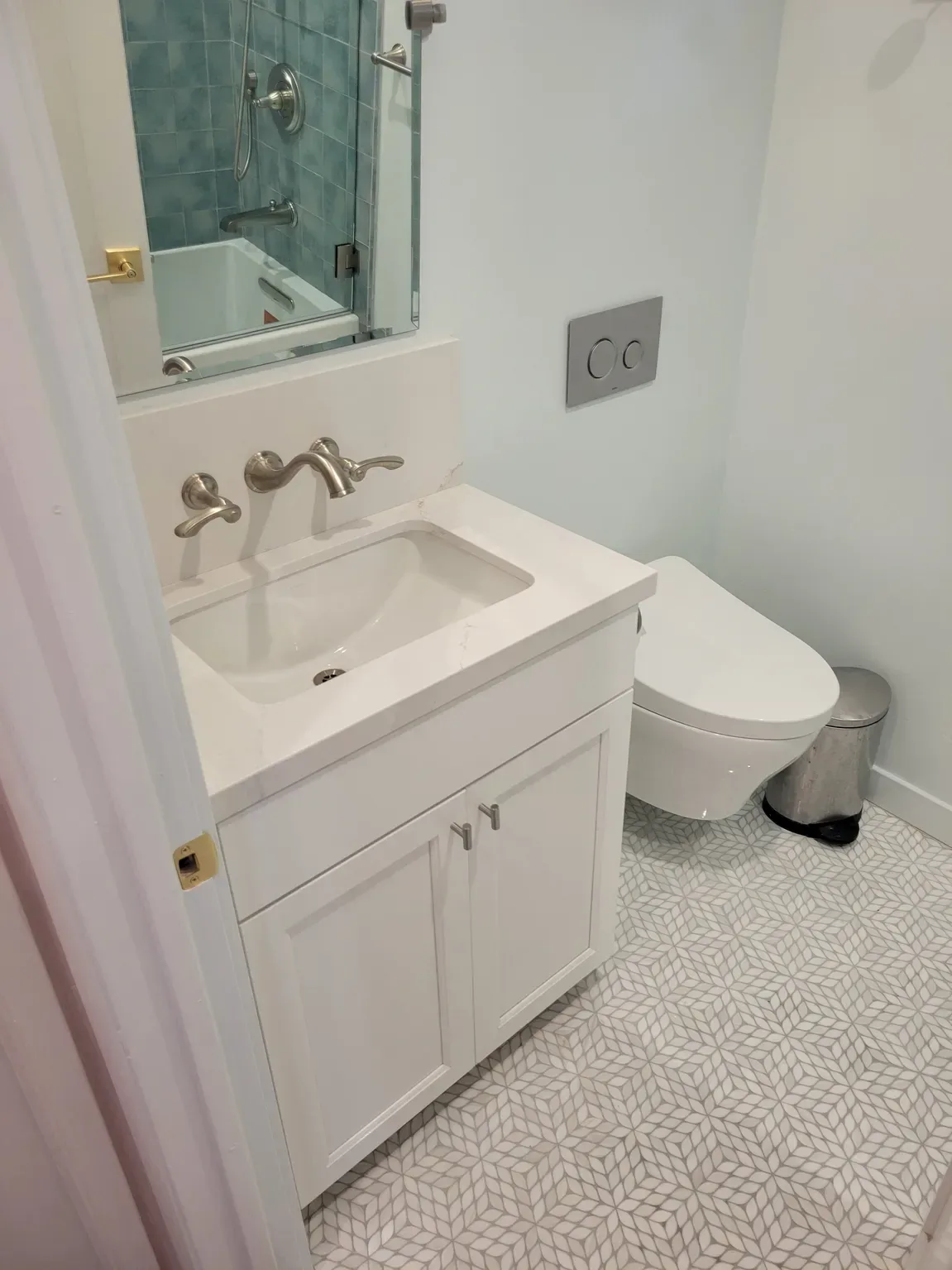 dark tile walk-in shower bathroom remodel